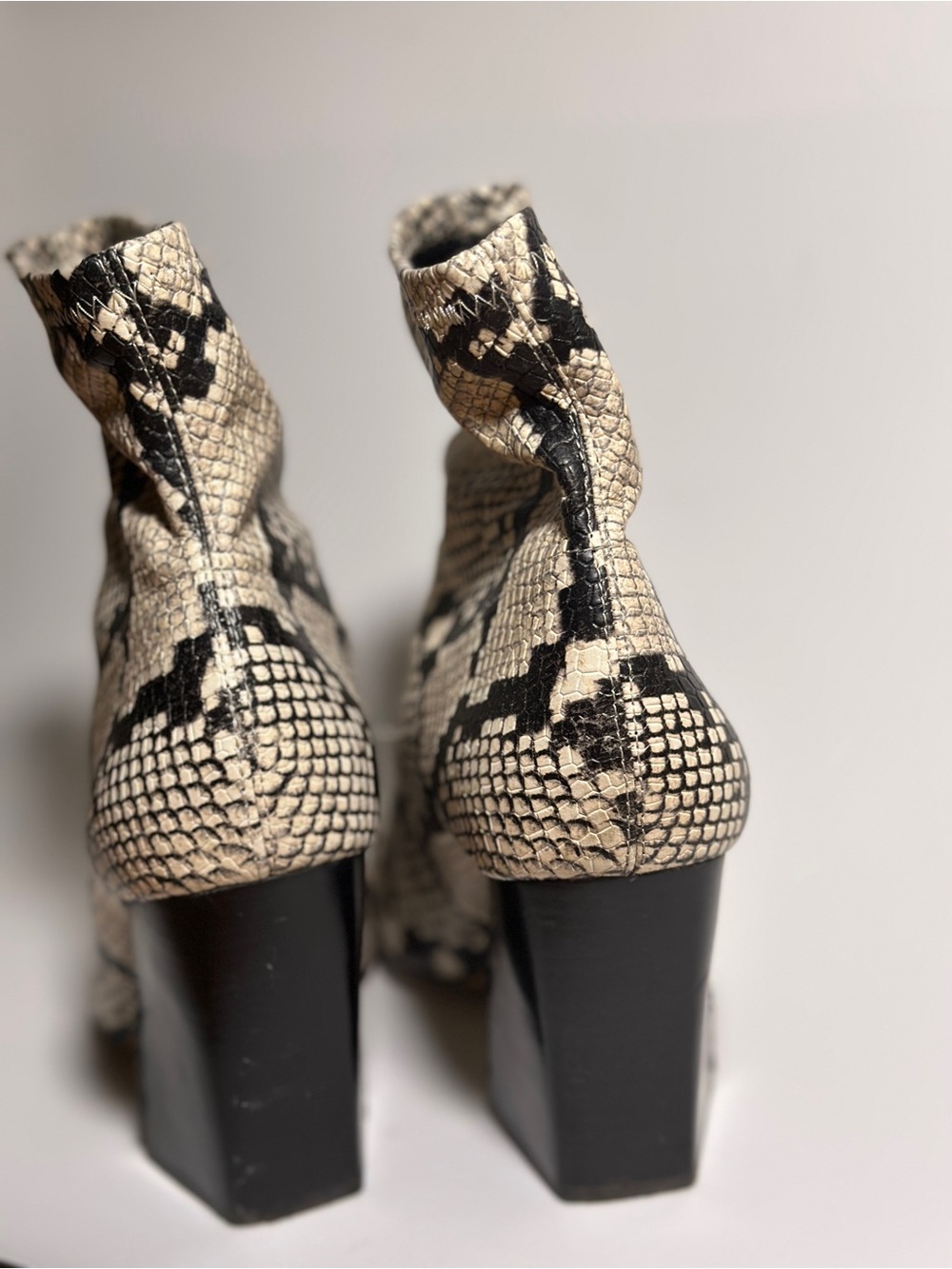Vince Camuto Snake-Print Pointed Ankle Boots - Black & Cream - Picture 8 of 9
